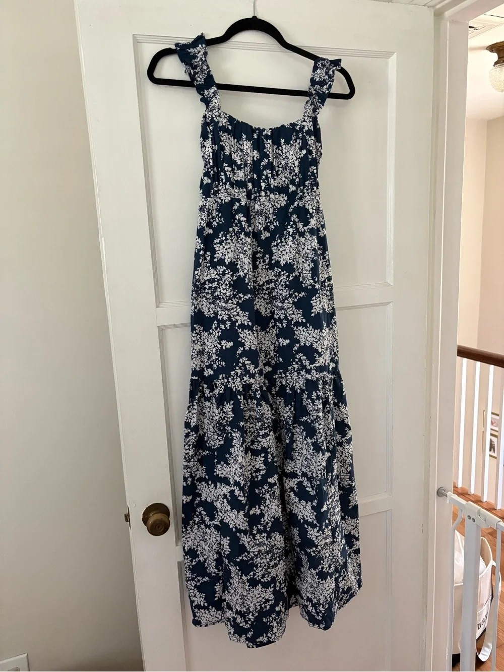 Abercrombie & Fitch Navy and White Floral Tiered Maxi Dress